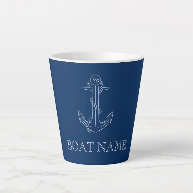 Tasse Latte Esprit Nautique Ancre Bleu Marine (Devant)