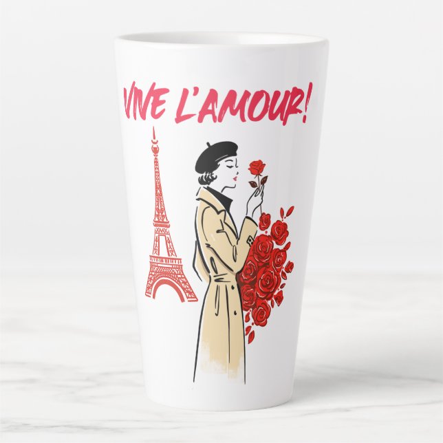 Tasse Latte Esthétique Fille de Paris – Conception Romantique  (Devant)