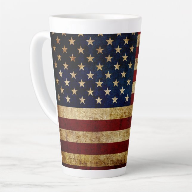 Tasse Latte États-Unis / Drapeau grungé (Angle gauche)