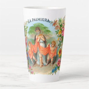 Tasse Latte Étiquette de cigare vintage La Palmiera, Femme ave