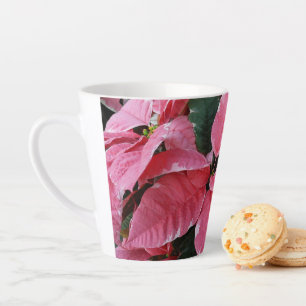 Tasse Latte Étoile d'Argent Marbre Poinsettias Roses Fleurs de