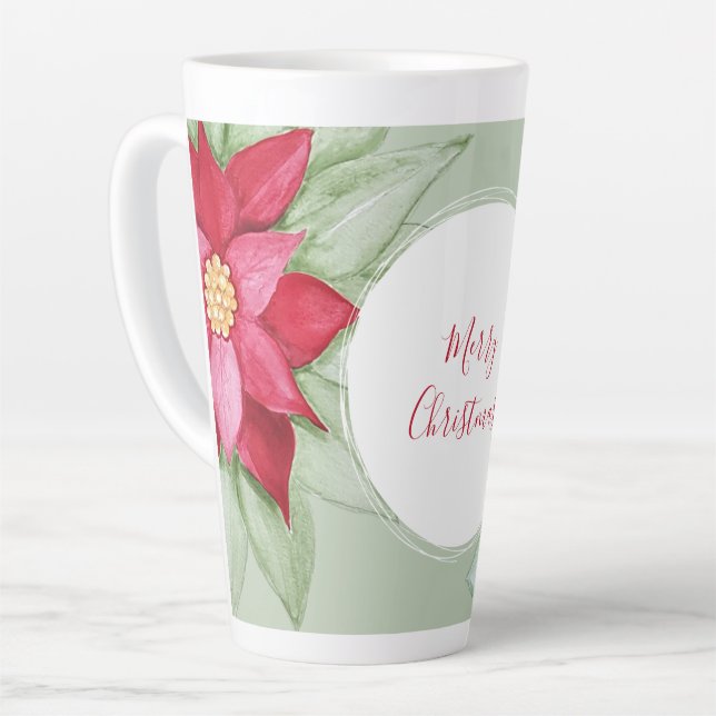 Tasse Latte Étoile de Noël Poinsettia Aquarelle peinte à la ma (Angle gauche)