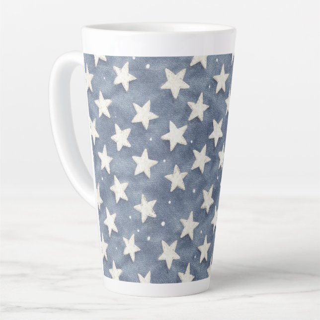 Tasse Latte Étoiles Bleues Blanches (Angle gauche)