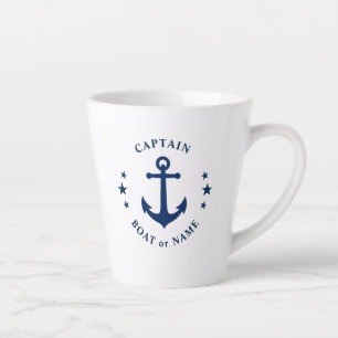 Tasse Latte Étoiles d'Ancres nautiques Capitaine Nom du bateau