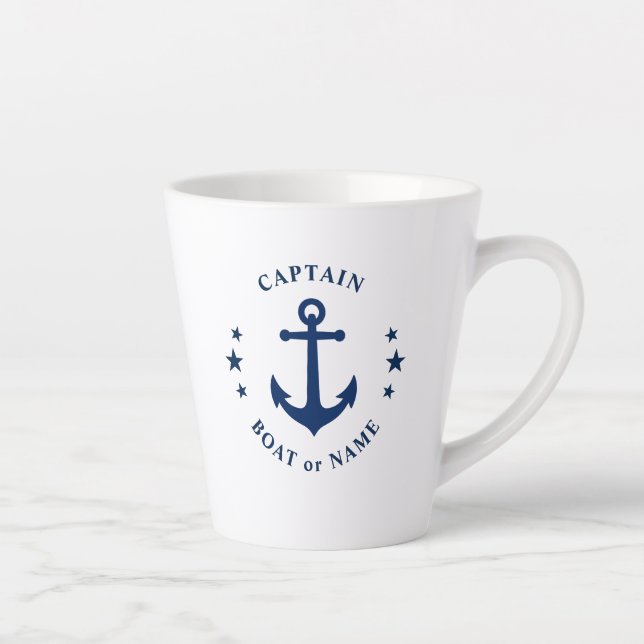Tasse Latte Étoiles d'Ancres nautiques Capitaine Nom du bateau (Droite)