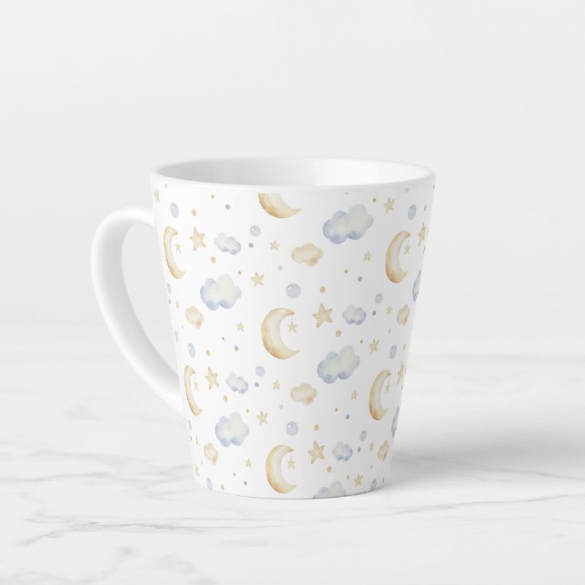 Tasse Latte Etoiles de lune d'aquarelle et Motif de nuage (Angle gauche)