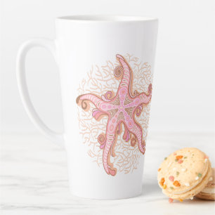 Tasse Latte Étoiles de mer et corail rose motif pastel