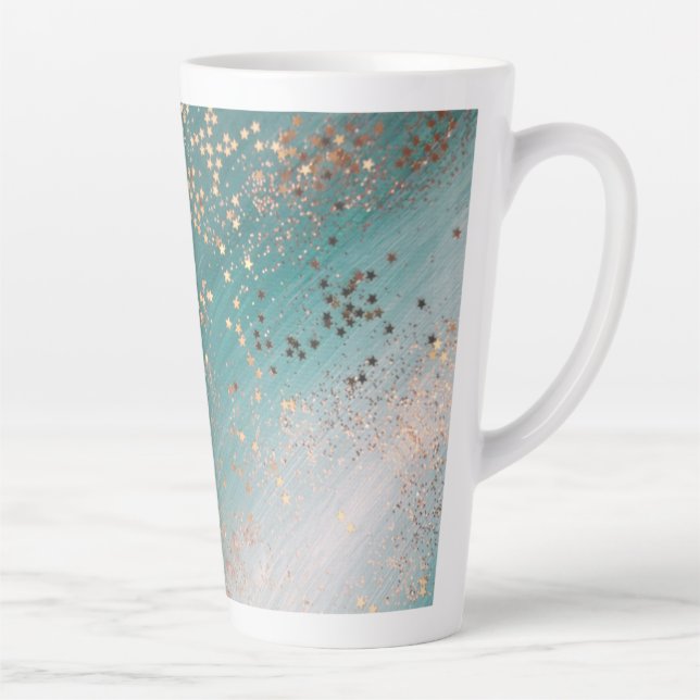 Tasse Latte Étoiles d'or chatoyantes sur Turquoise  (Droite)