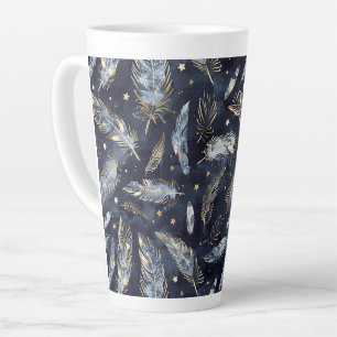 Tasse Latte Étoiles Plumes Or Bleu