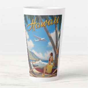 Tasse Latte Évasion Aloha de la fille hula hawaïenne vintage p