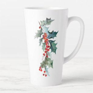 Tasse Latte Evergreens de Noël Holly et Berries