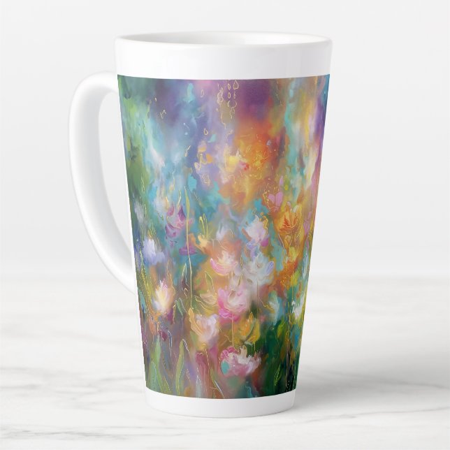 Tasse Latte Explosion florale cosmique abstraite dans des coul (Angle gauche)