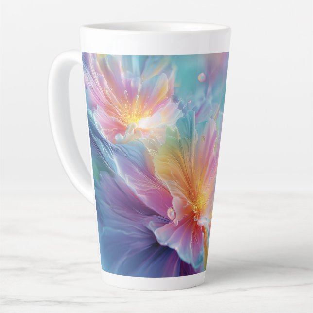 Tasse Latte Explosion florale cosmique abstraite en pastel (Angle gauche)
