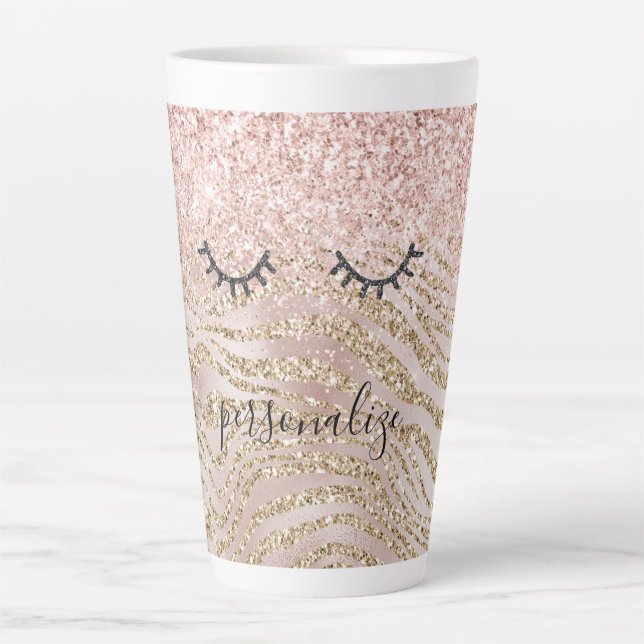 Tasse Latte Eyelashes Noir Glitzy Parties scintillant Zebra Bl (Devant)