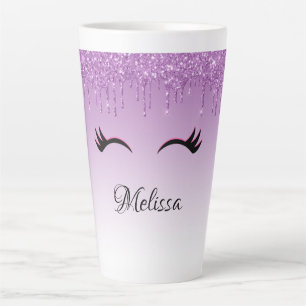 Tasse Latte Eyelashes rose et noir élégant sur Parties scintil