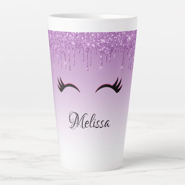 Tasse Latte Eyelashes rose et noir élégant sur Parties scintil (Devant)
