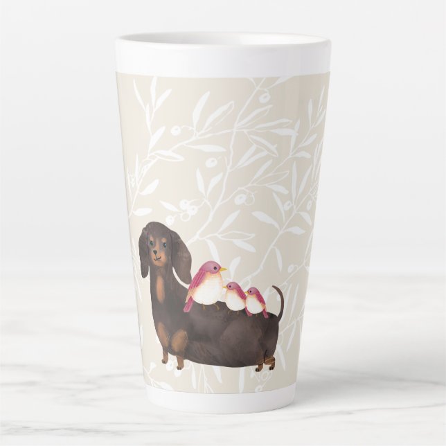Tasse Latte Famille Dachshund et Birds (Devant)