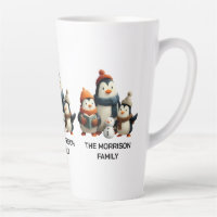 Famille de manchots d'hiver avec bonhomme de neige