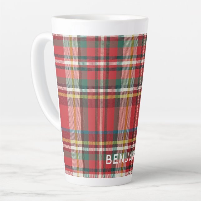 Tasse Latte Famille de Noël Rustique Plaid Personnalisée (Angle gauche)