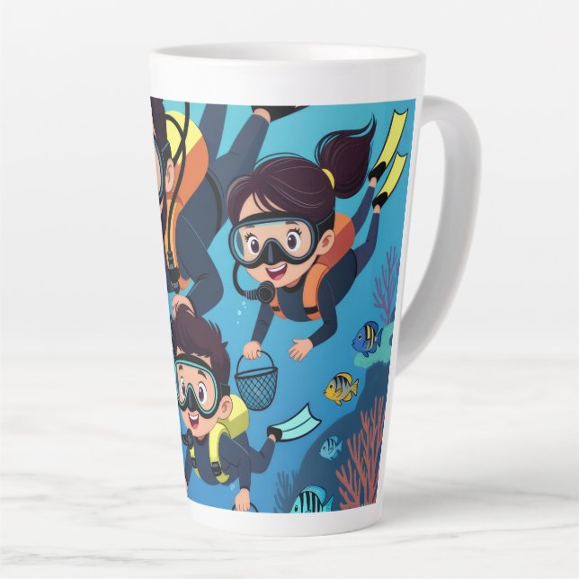 Tasse Latte Family Scuba Diving Fun (Angle droit)
