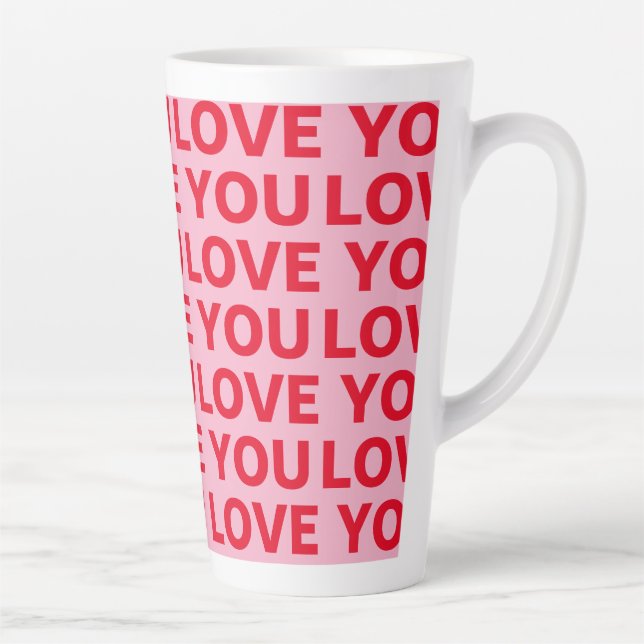 Tasse Latte Fancy Romantic Rouge & Rose Amour Vous Motif (Droite)