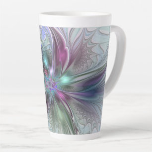 Tasse Latte Fantaisie Abstraite Moderne Fleur Fractale Colorée