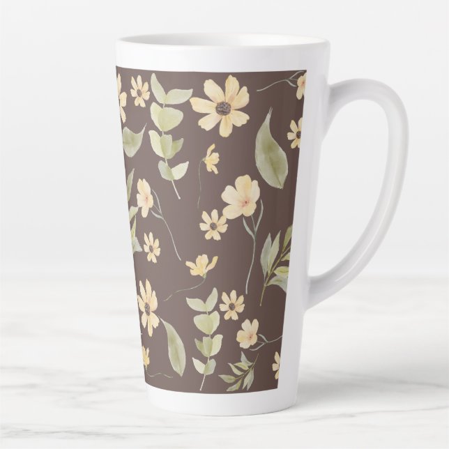 Tasse Latte Fantasie Florale Rétro Brun  (Droite)