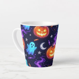 Tasse Latte Fantôme de Halloween néon brillant et citrouille