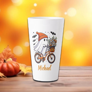 Tasse Latte Fantôme rétro sur Halloween à vélo