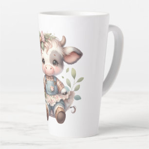 Tasse Latte Farmcore Kawaii Calf en Vintage robe florale