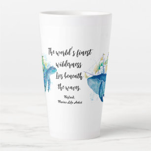 Tasse Latte Faune marine – Tortue de mer et baleine bleue à l'
