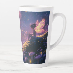 Tasse Latte Fée enchantée assise dans une forêt magique