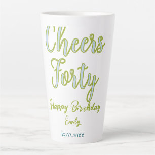 Tasse Latte félicitations quarante nom vert bleu pastel annive