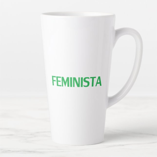 Tasse Latte Feministe féministe en espagnol vert blanc moderne (Droite)