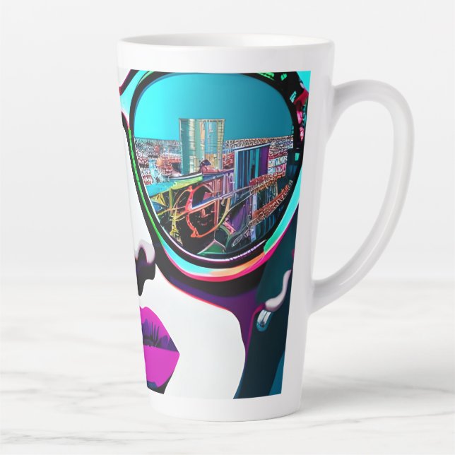 Tasse Latte Femme Abstraite en Lunettes de Soleil Reflet de Vi (Droite)