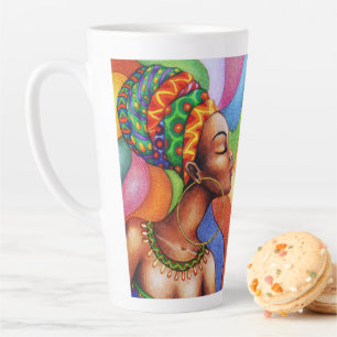 Tasse Latte Femme africaine avec cire tissu traditionnel
