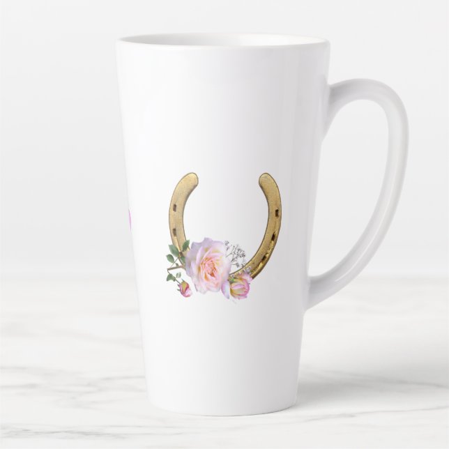 Tasse Latte Fer à cheval avec fleurs et cœur (Droite)