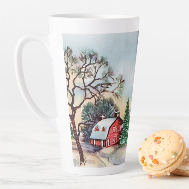 Tasse Latte Ferme vintage de Noël rétro festive (En situation)