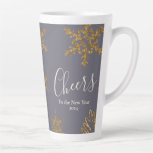 Tasse Latte Festive Gold Snow Flakes salue au Nouvel An