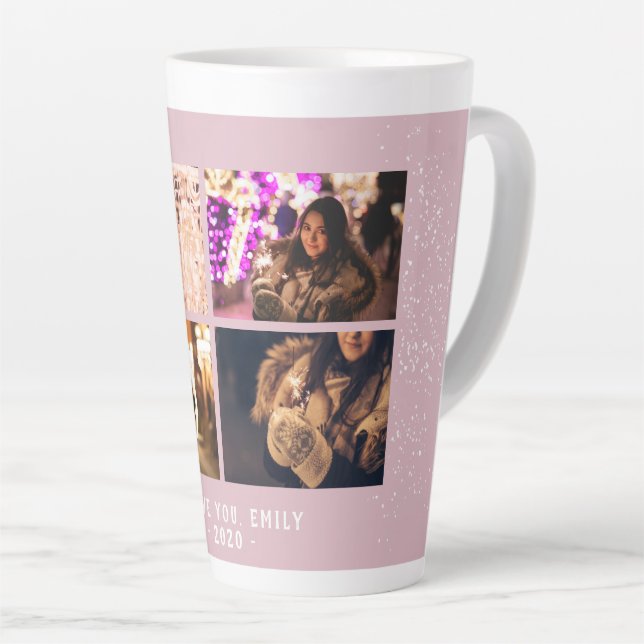 Tasse Latte Festive moderne rose vif 4 Photo Collage Vacances (Angle droit)