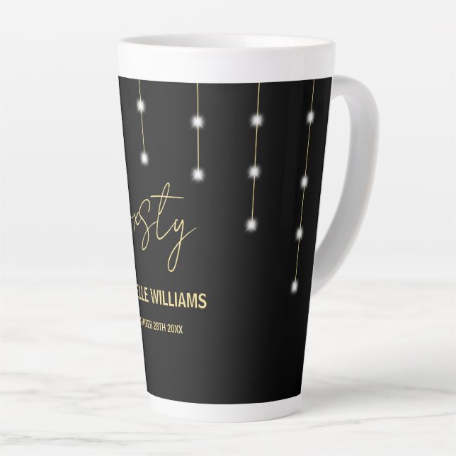 Tasse Latte Fête Black And Gold Script Moderne (Angle droit)