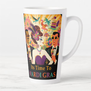 Tasse Latte Fête de cocktail rétro milieu du siècle Mardi Gras
