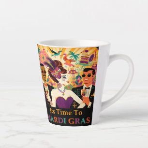Tasse Latte Fête de cocktail rétro milieu du siècle Mardi Gras