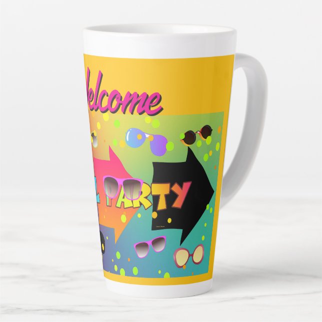 Tasse Latte Fête de Piscine Bienvenue Jaune (Angle droit)