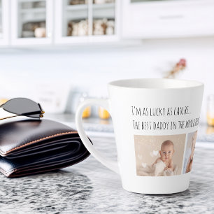 Tasse Latte Fête des Pères Lucky Me Meilleur Papa Photos Perso