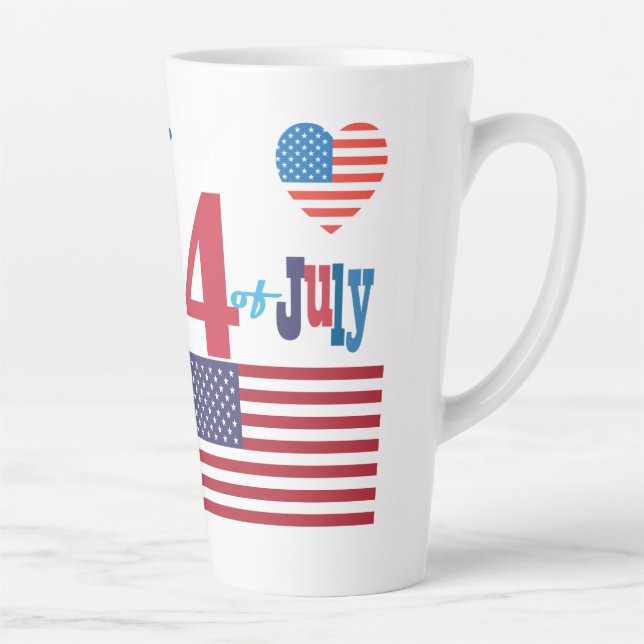Tasse Latte Feu d'artifice 4 juillet American USA Flag Heart F (Droite)