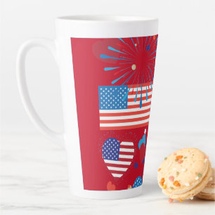 Tasse Latte Feu d'artifice 4 juillet American USA Flag Heart F