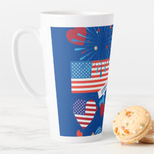 Tasse Latte Feu d'artifice 4 juillet American USA Flag Heart F