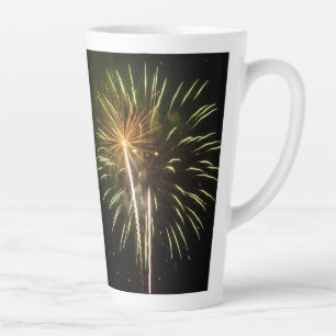 Tasse Latte Feu d'artifice vert et or Fête de vacances