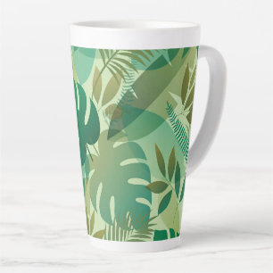 Tasse Latte Feuillage Tropical Feuilles Vertes Aériennes